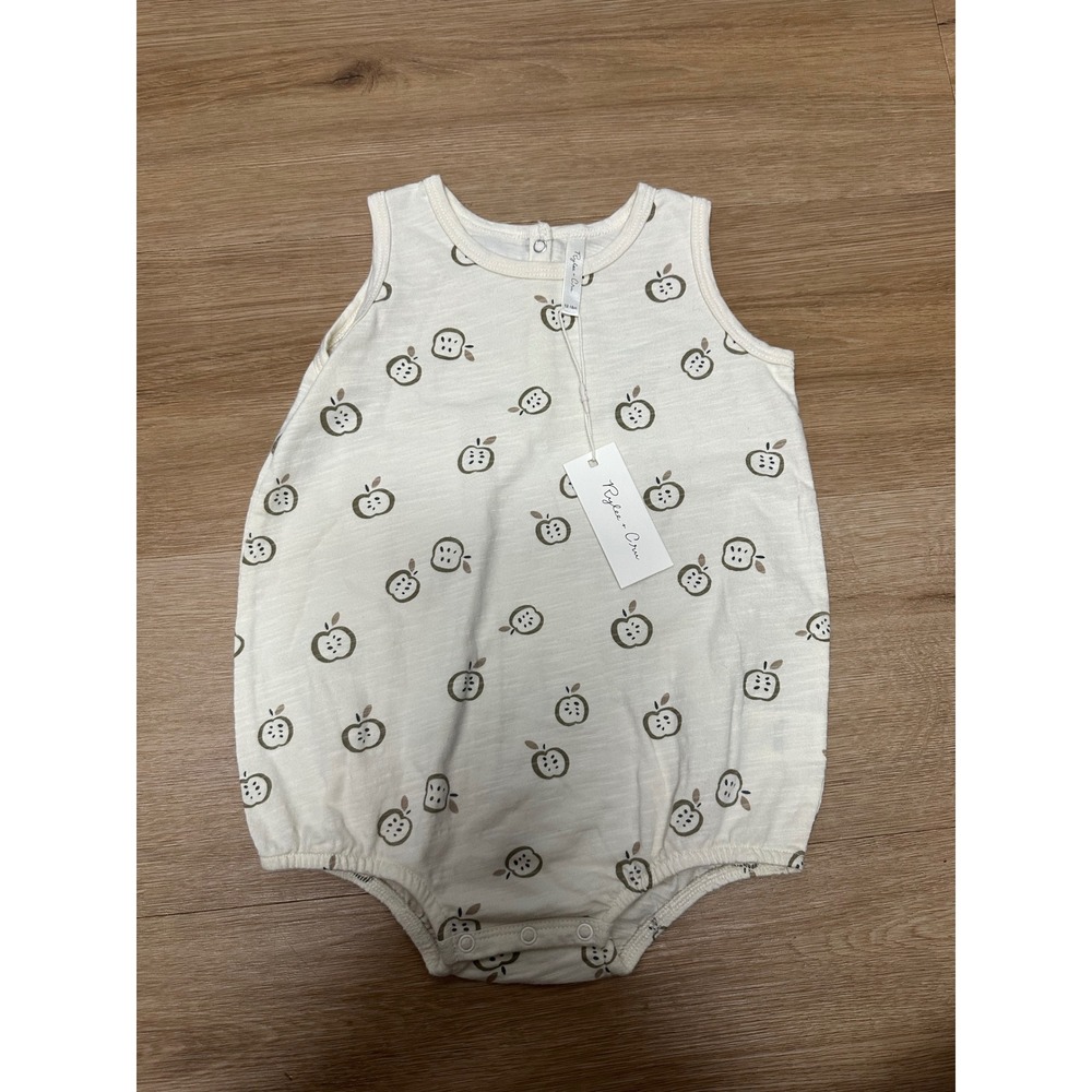 Rylee + Cru Apple Print Bubble Romper Cream Sage Green Sleeveless 12-18M NWT